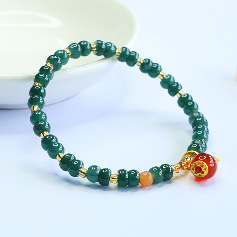 Blue Water Jadeite Jade Abacus Bead Bracelet with Gourd Pendant