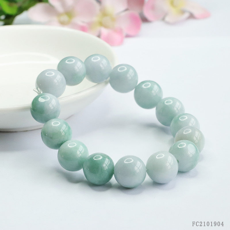 Burmese Grade A Jadeite Jade Beaded Bracelet with Floating Green Accents
