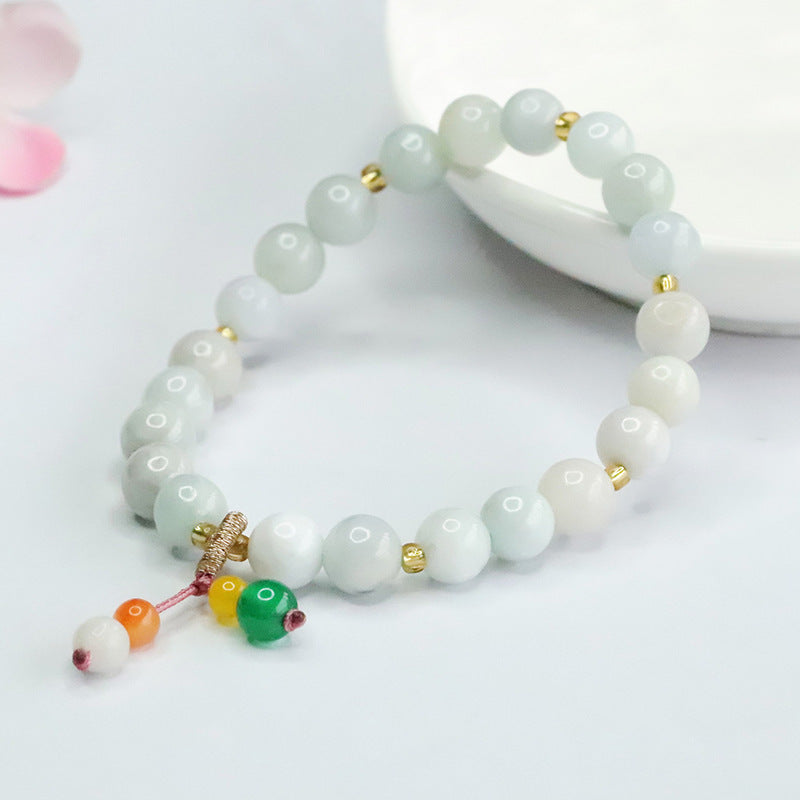 Light Green Jadeite Jade Stretch Bracelet with Gold-tone Accents