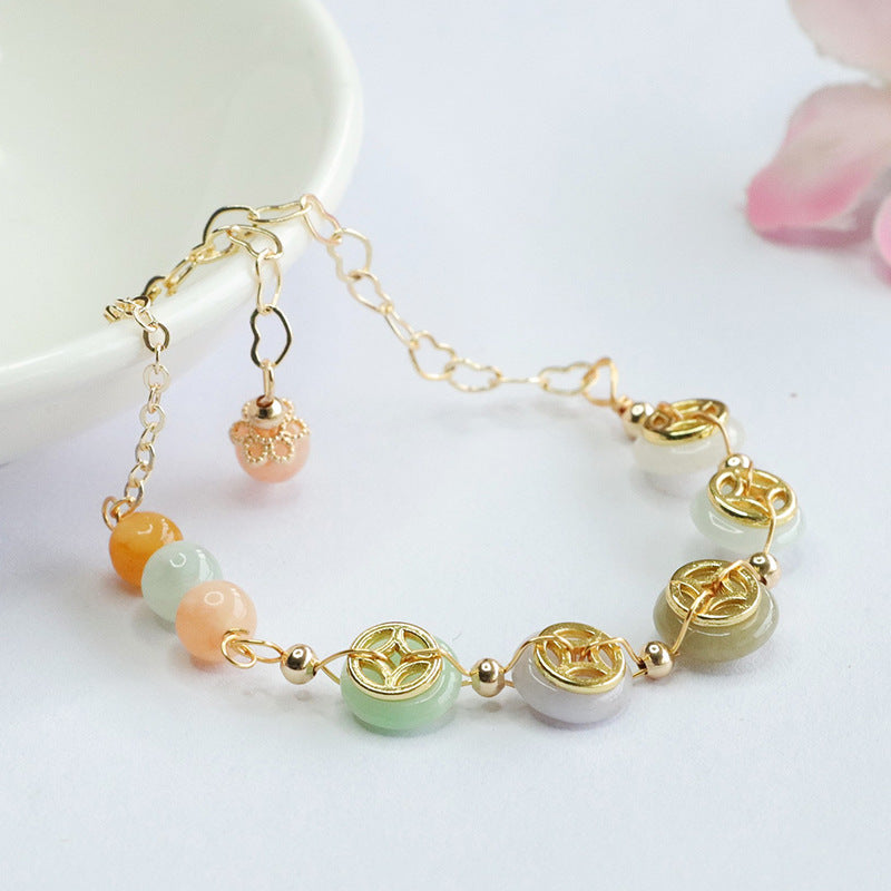 Burmese Grade A Jadeite Jade Pi Kuai (Safety Buckle) Coin Charm Bracelet
