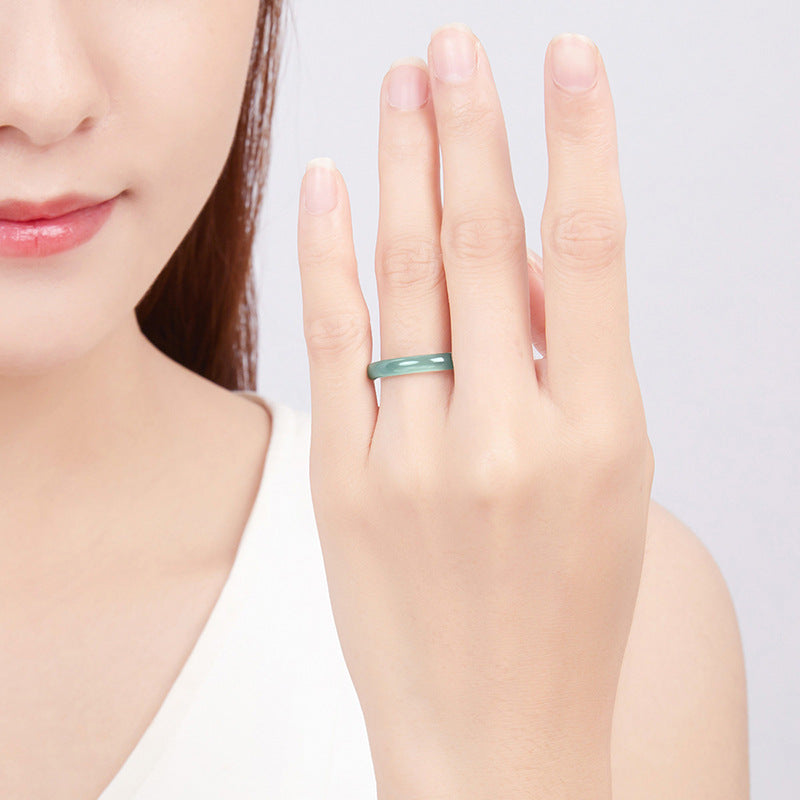 Grade A Old Mine Ice-Type Blue Water Jadeite Jade Solid Rounded Band Ring