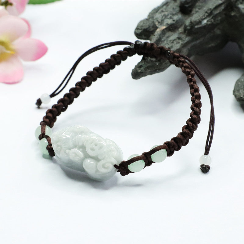 Burmese Grade A Jadeite Pi Xiu Woven Cord Bracelet