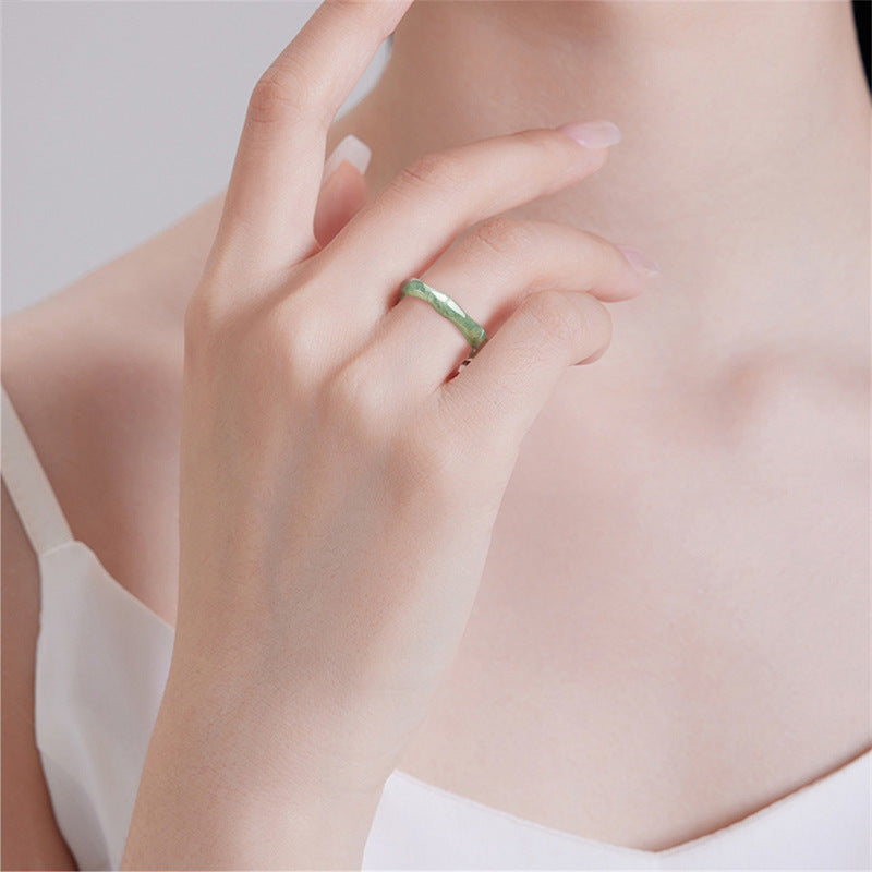 Grade A Jadeite Jade Bamboo Design Solid Band Ring