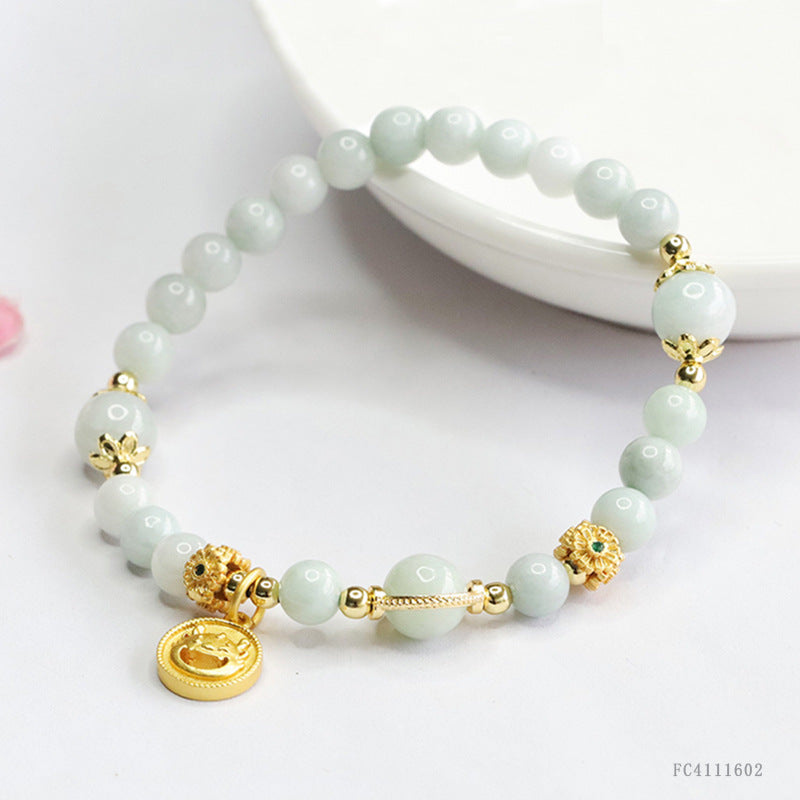 Burmese Grade A Jadeite Beaded Bracelet with Pendant