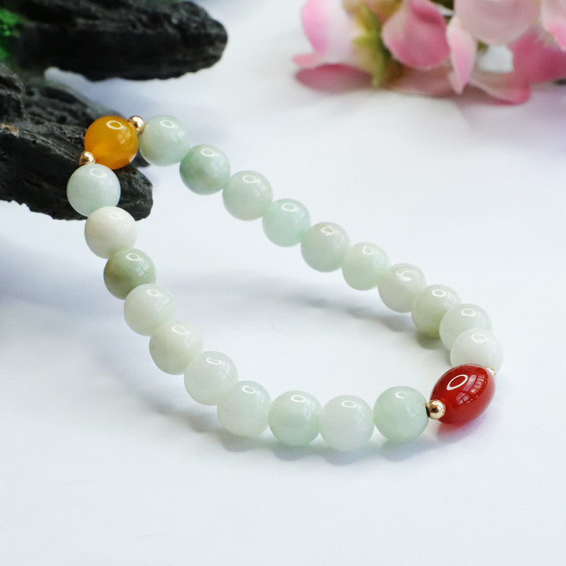 Grade A Jadeite Jade and Agate Multi-Gemstone Beaded Bracelet