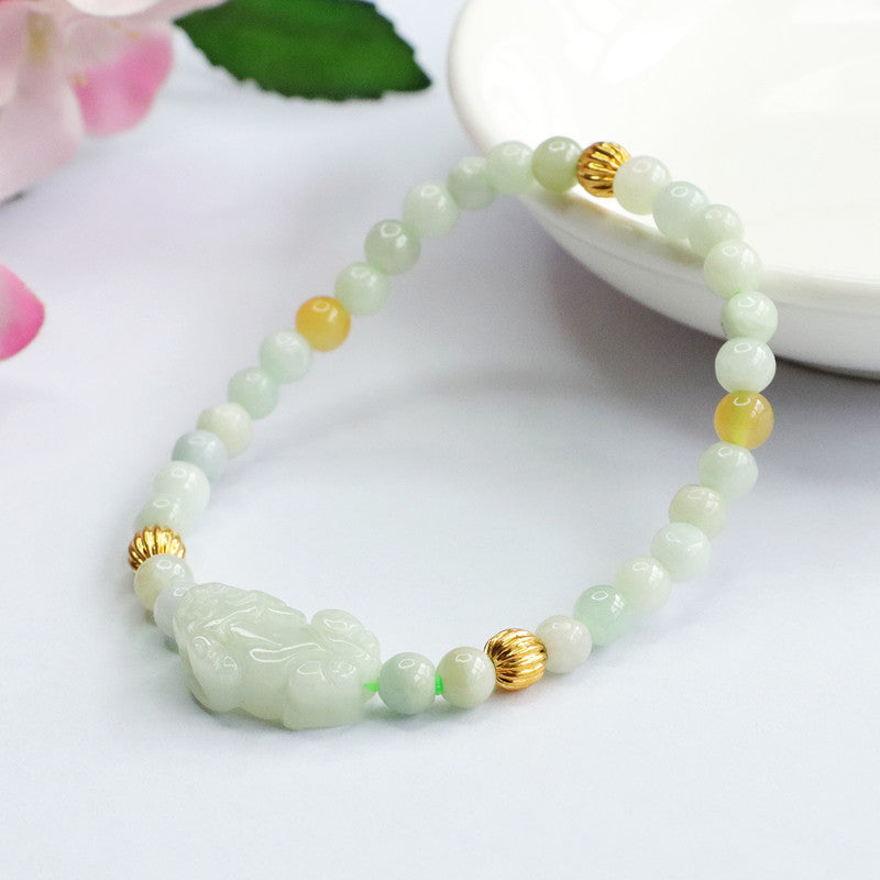 Jadeite Jade Pi Xiu Beaded Bracelet with Yellow Jade Accents
