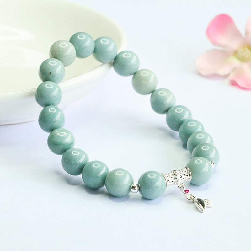 Blue Water Jadeite Jade Bamboo Motif Beaded Bracelet
