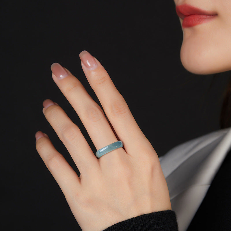 Grade A Old Mine Ice-Type Blue Water Jadeite Jade Solid Band Thumb Ring