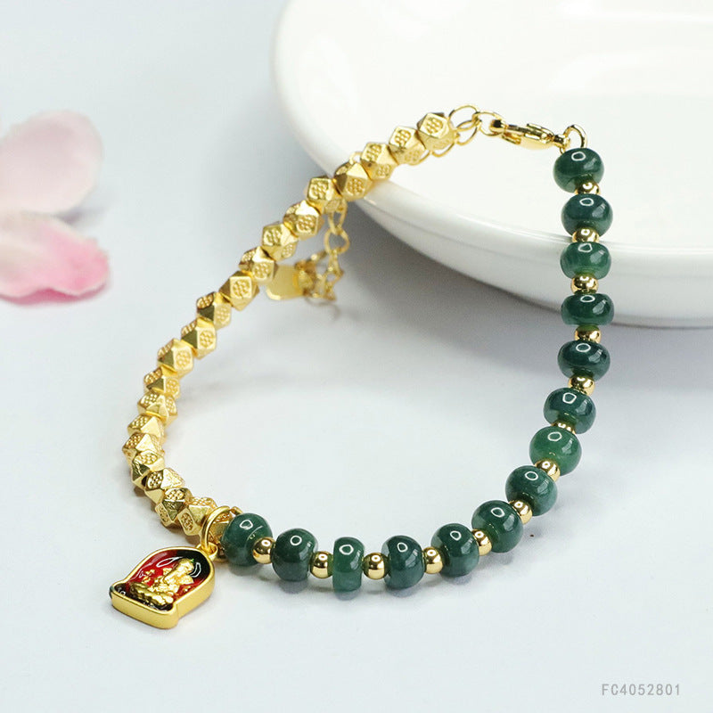 Blue Water Jadeite Jade and Gold-Tone Asymmetric Beaded Bracelet