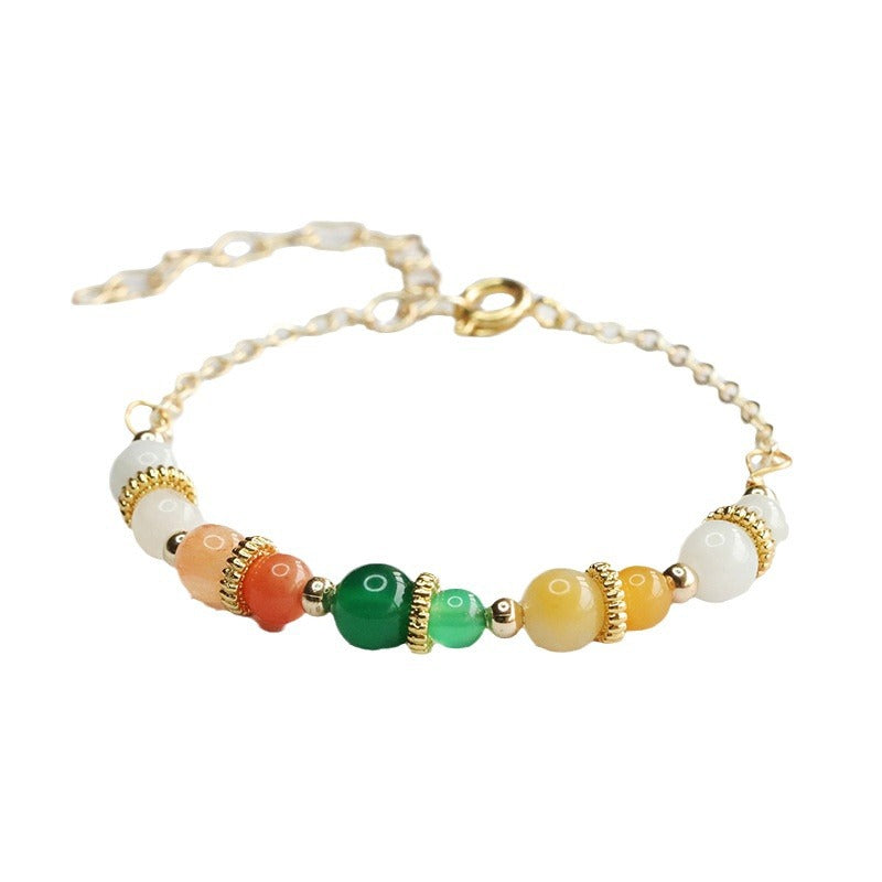 Jadeite Jade & Chrysoprase Beaded Bracelet with Gold-tone Accents
