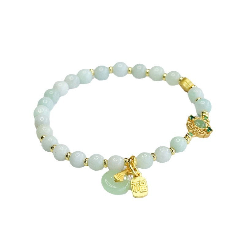 Burmese Grade A Jadeite Jade Beaded Bracelet with Auspicious Charms
