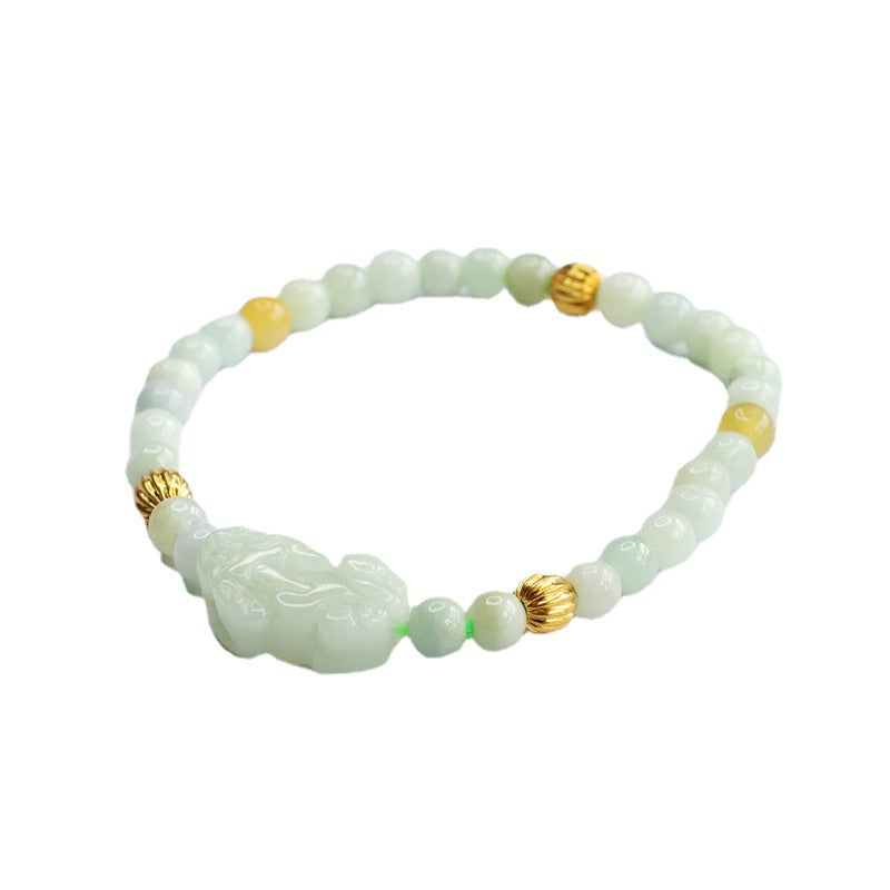 Jadeite Jade Pi Xiu Beaded Bracelet with Yellow Jade Accents