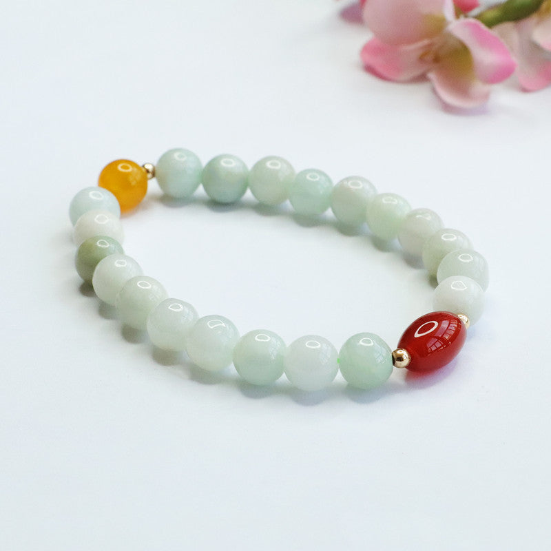 Grade A Jadeite Jade and Agate Multi-Gemstone Beaded Bracelet