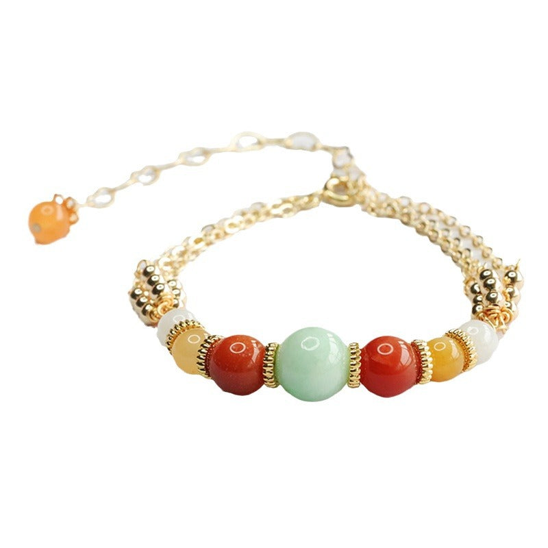 Jadeite Jade & Multi-Gemstone Layered Bracelet with Gold-tone Accents
