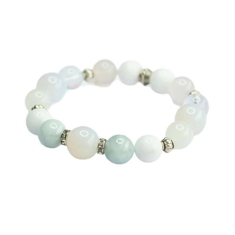 Natural Five Elements "Metal" Multi-Gemstone Beaded Bracelet with Jadeite Jade and Agate