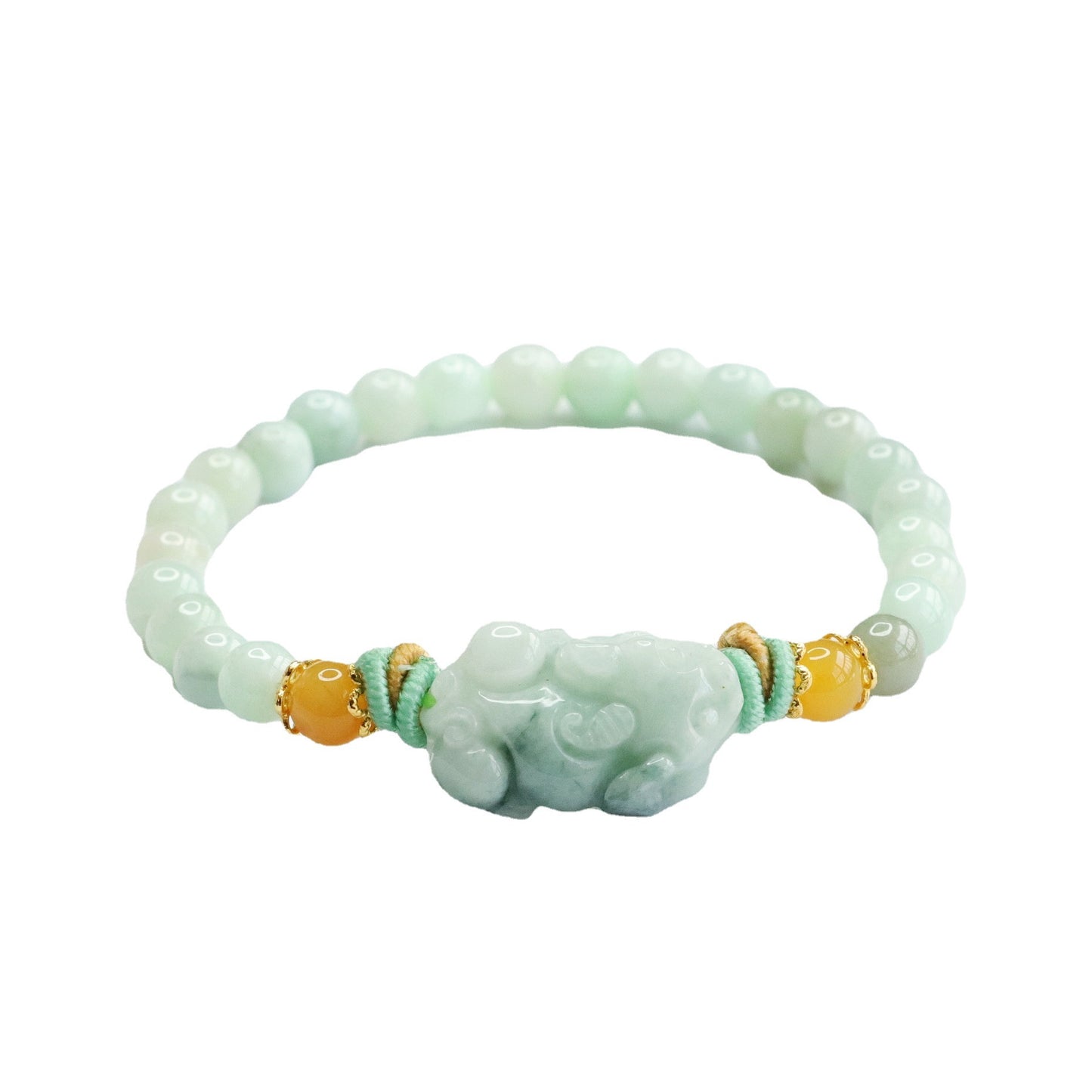 Burmese Grade A Jadeite Jade Pi Xiu Beaded Bracelet with Yellow Jade and Cord Accents