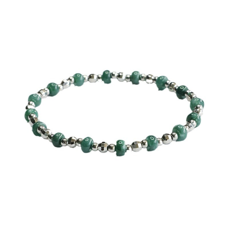 Blue Water Jadeite Abacus Bead Bracelet with Silver-Tone Hardware
