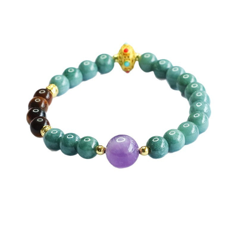 Blue Water Jadeite Jade, Amethyst, and Tiger's Eye Multi-Gemstone Beaded Bracelet