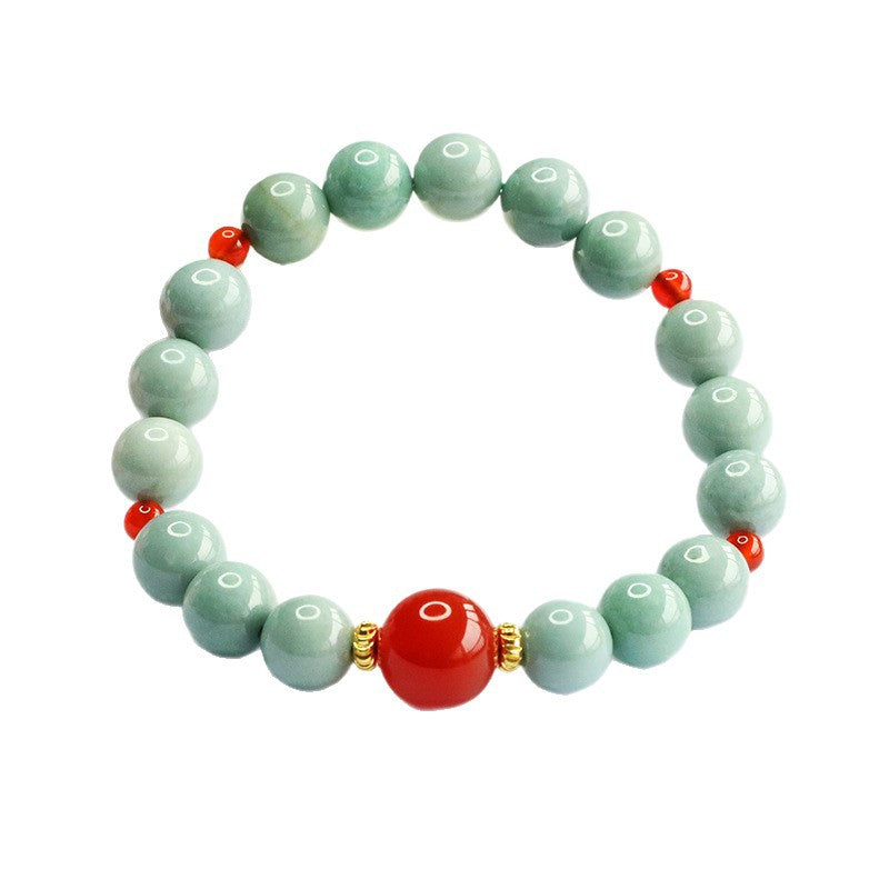 Blue Water Jadeite Jade and Red Agate Beaded Bracelet