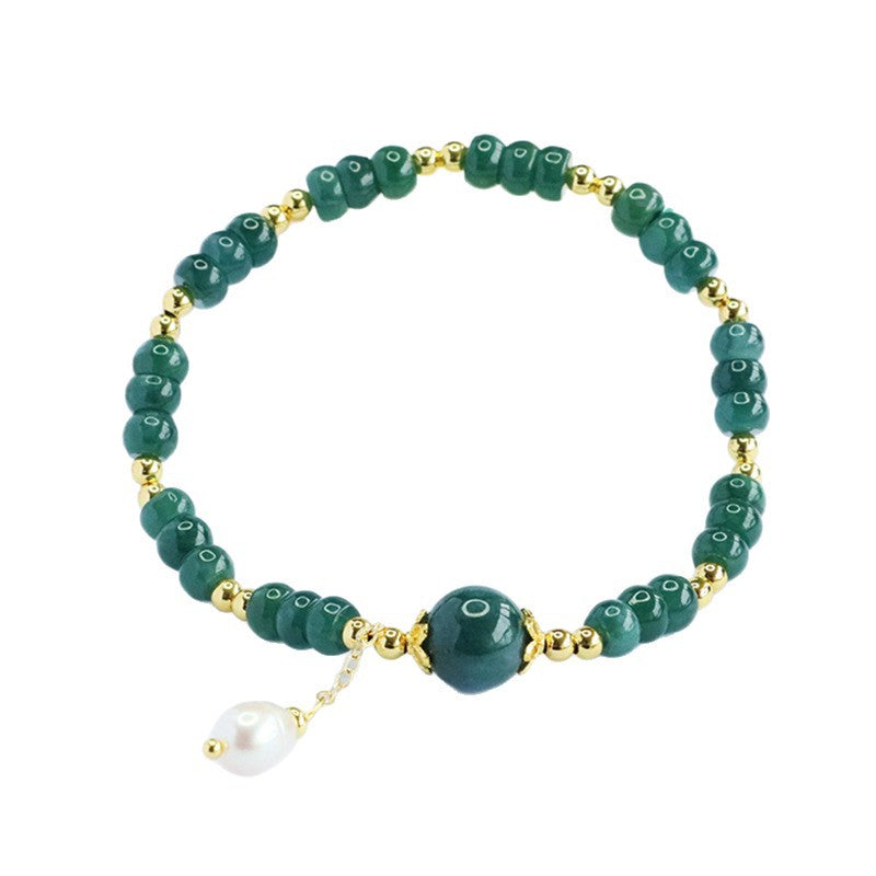 Blue Water Jadeite Jade and Freshwater Pearl Beaded Bracelet