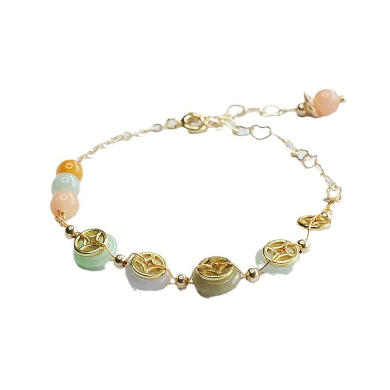Burmese Grade A Jadeite Jade Pi Kuai (Safety Buckle) Coin Charm Bracelet