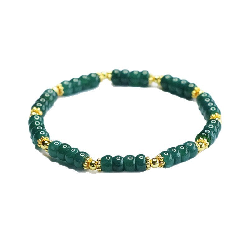 Blue Water Jadeite Jade Abacus Bead Bracelet with Gold-Tone Hardware