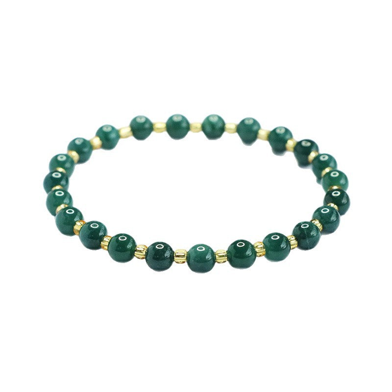 Blue Water Jadeite Jade Beaded Bracelet with Gold-Tone Spacers
