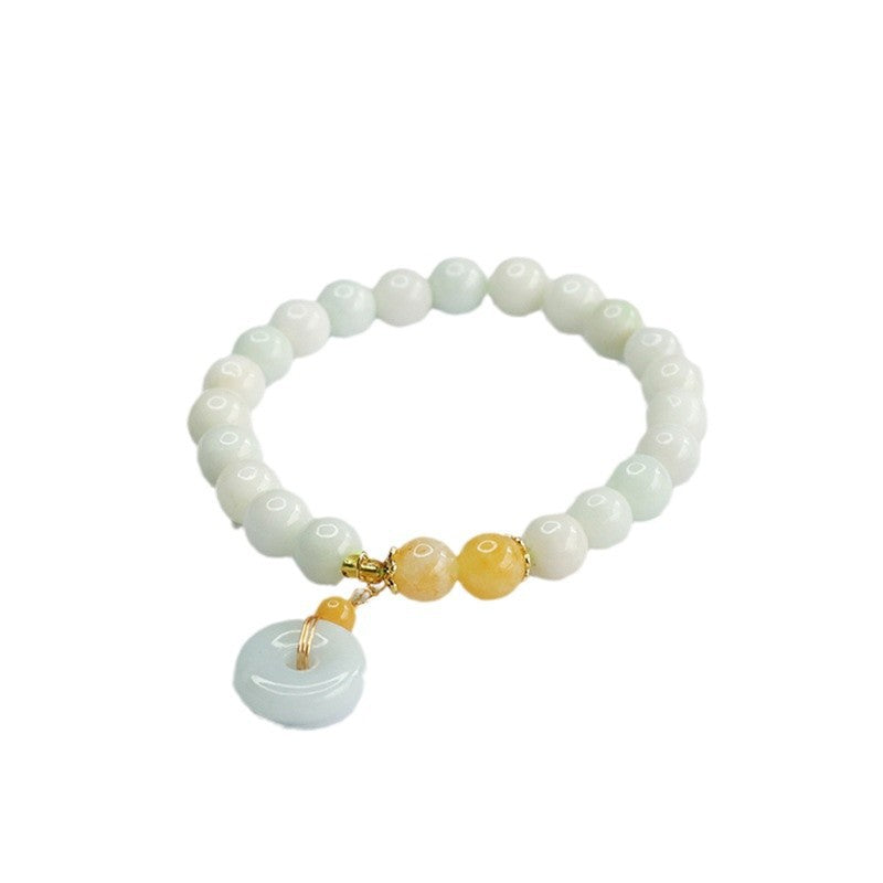 Grade A Jadeite Jade Beaded Bracelet with Peace Buckle Pendant