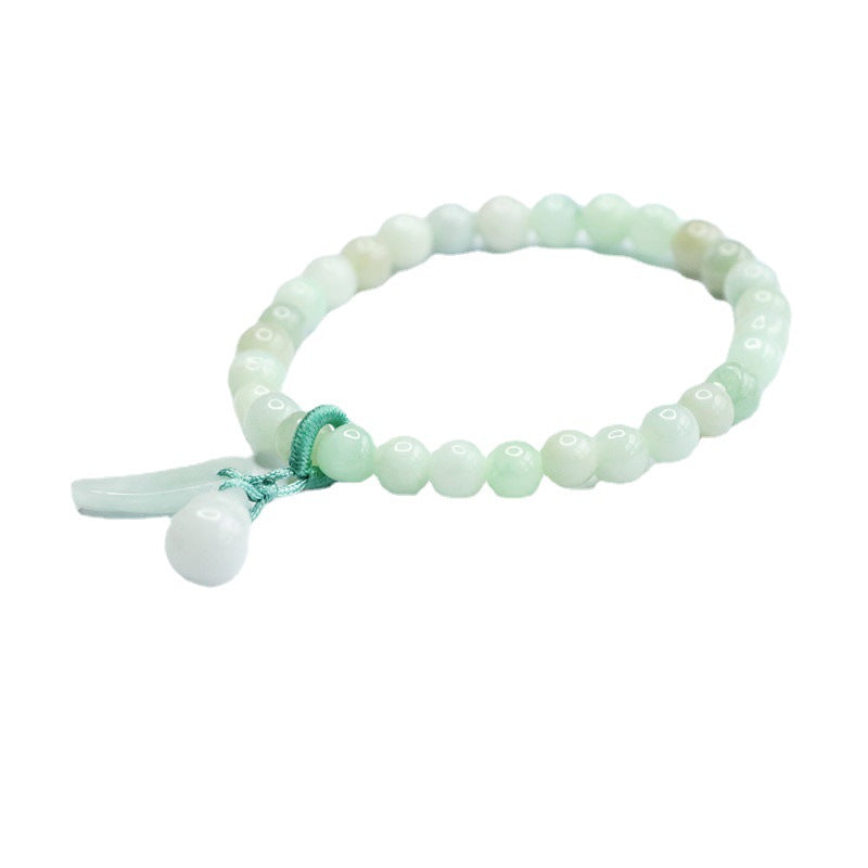 Jadeite Jade Gourd Beaded Stretch Bracelet with Charm