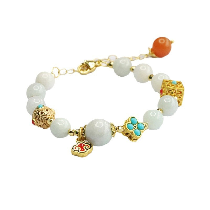 Burmese Grade A Jadeite Jade and Turquoise Accent Beaded Bracelet
