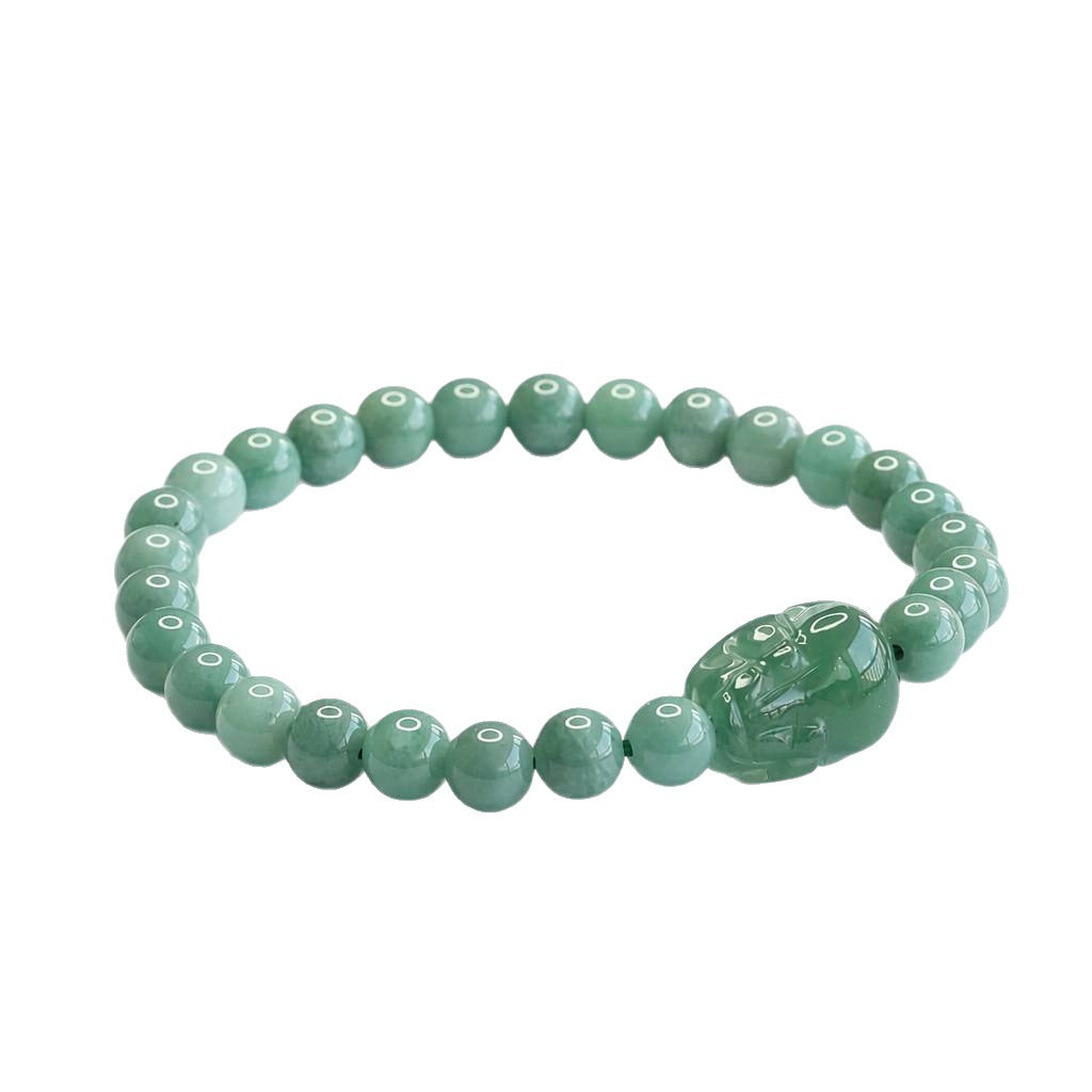 Blue Water Jadeite Jade Pixiu Beaded Bracelet