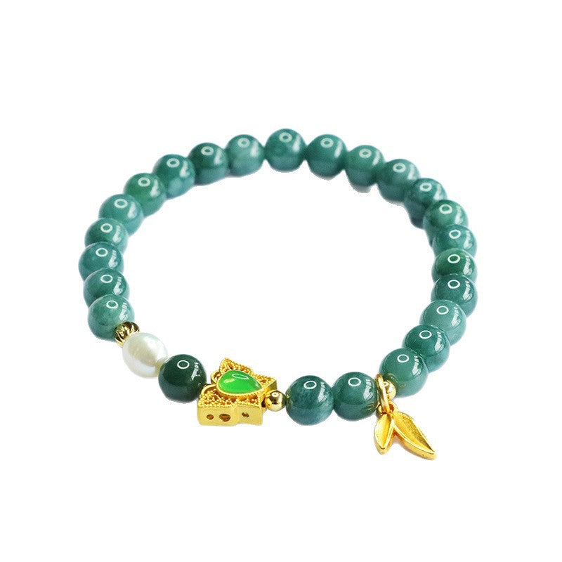 Blue Water Jadeite Jade and Pearl Butterfly Beaded Bracelet