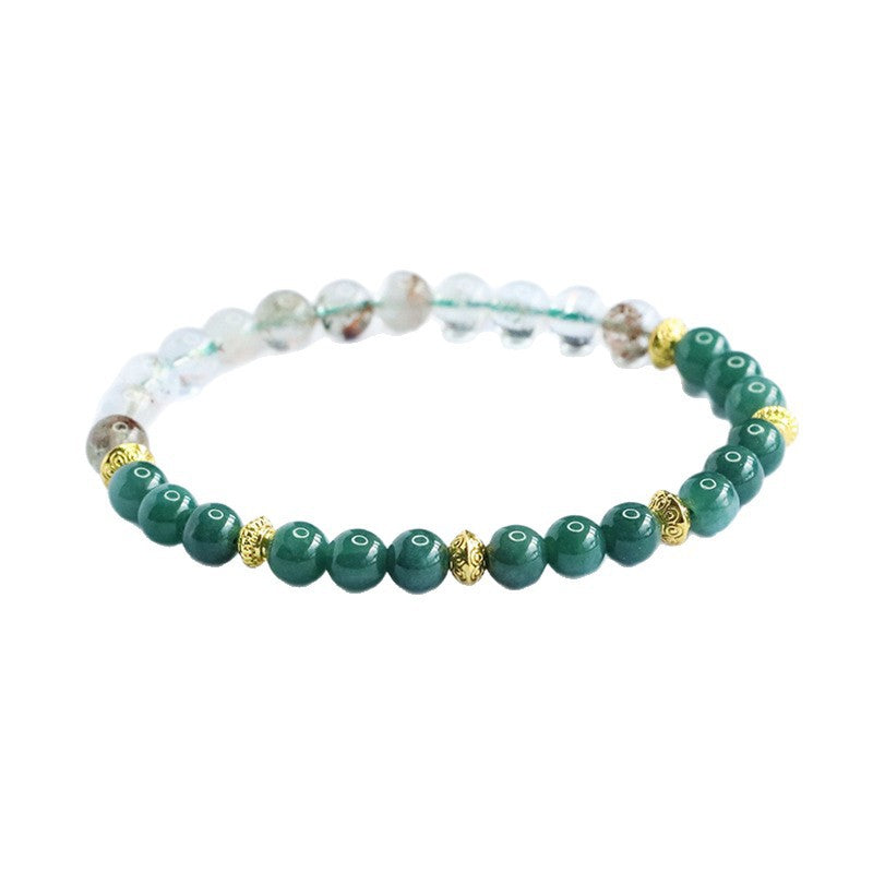 Blue Water Jadeite Jade and Green Phantom Quartz Beaded Bracelet