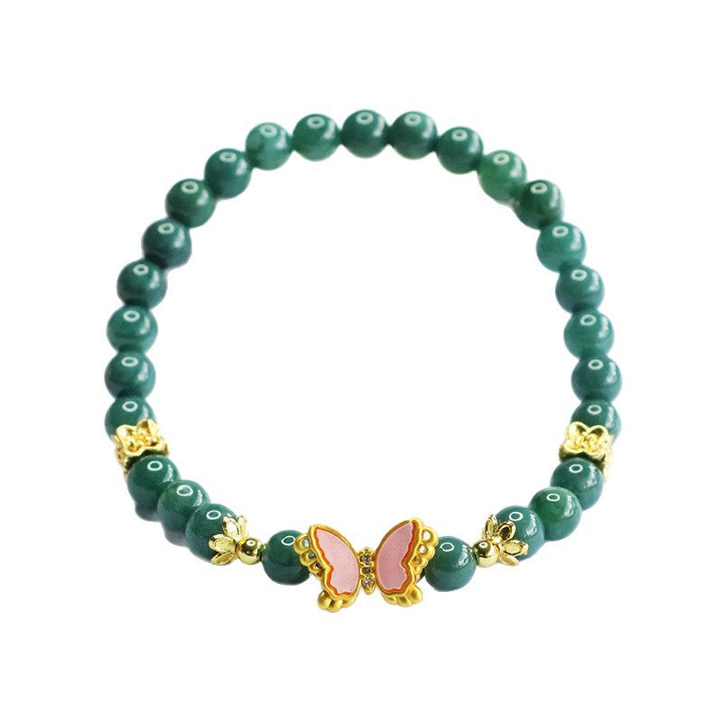 Blue Water Jadeite Jade and Butterfly Enamel Beaded Bracelet