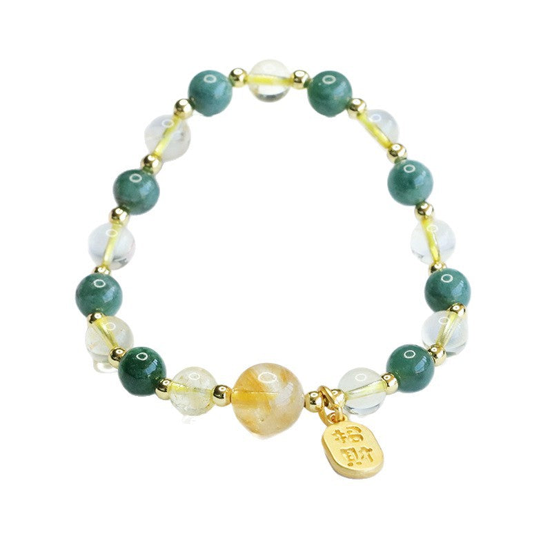 Blue Water Jadeite Jade and Citrine Multi-Gemstone Beaded Bracelet with "Zhao Cai" Wealth Charm