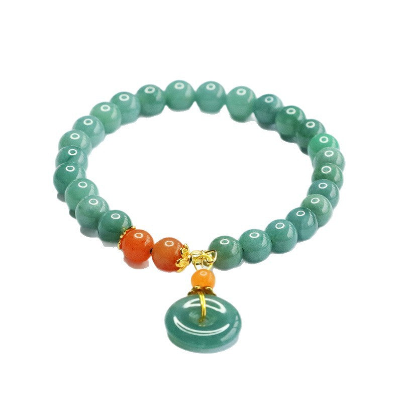 Grade A Jadeite Jade Beaded Bracelet with Peace Buckle Pendant