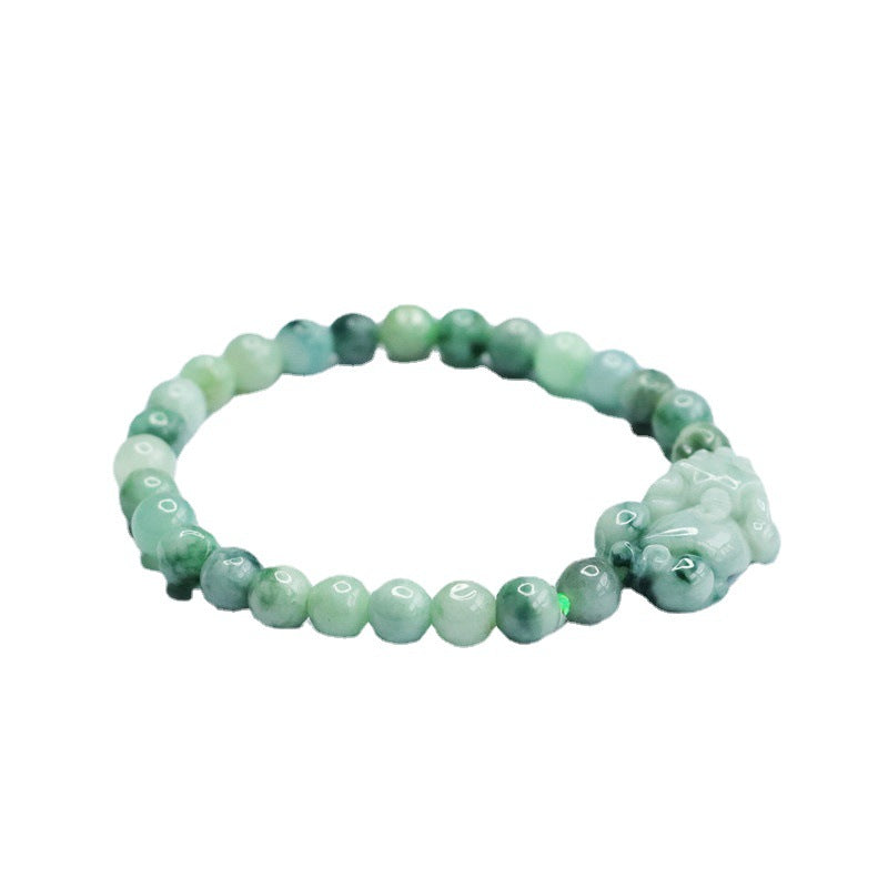 Grade A Jadeite Jade Piao Hua Pixiu Beaded Bracelet