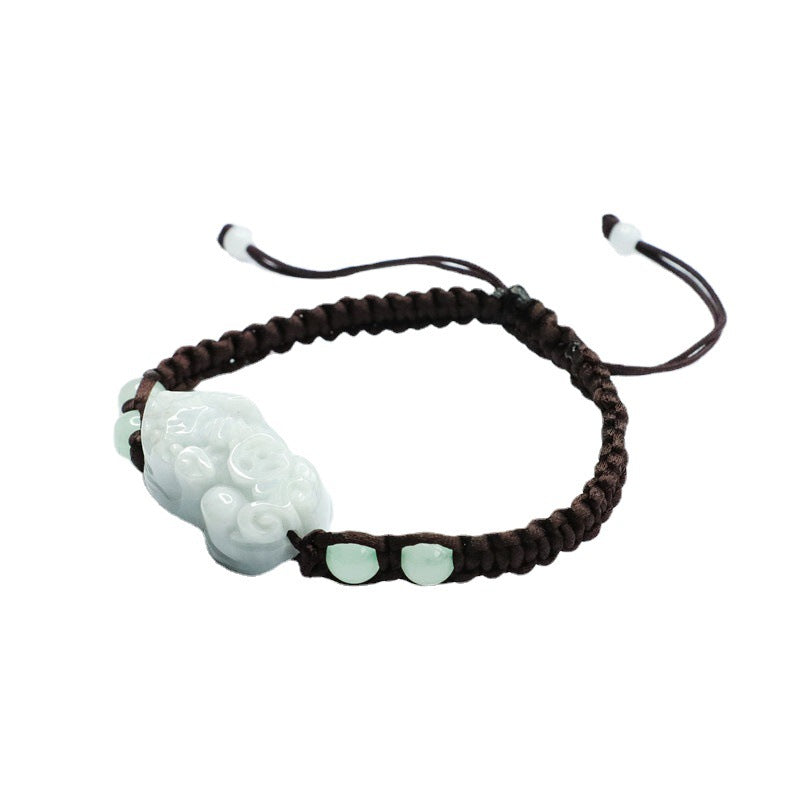 Burmese Grade A Jadeite Pi Xiu Woven Cord Bracelet