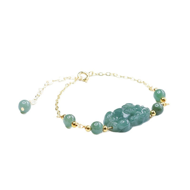 Grade A Jadeite Jade Pixiu Chain Bracelet