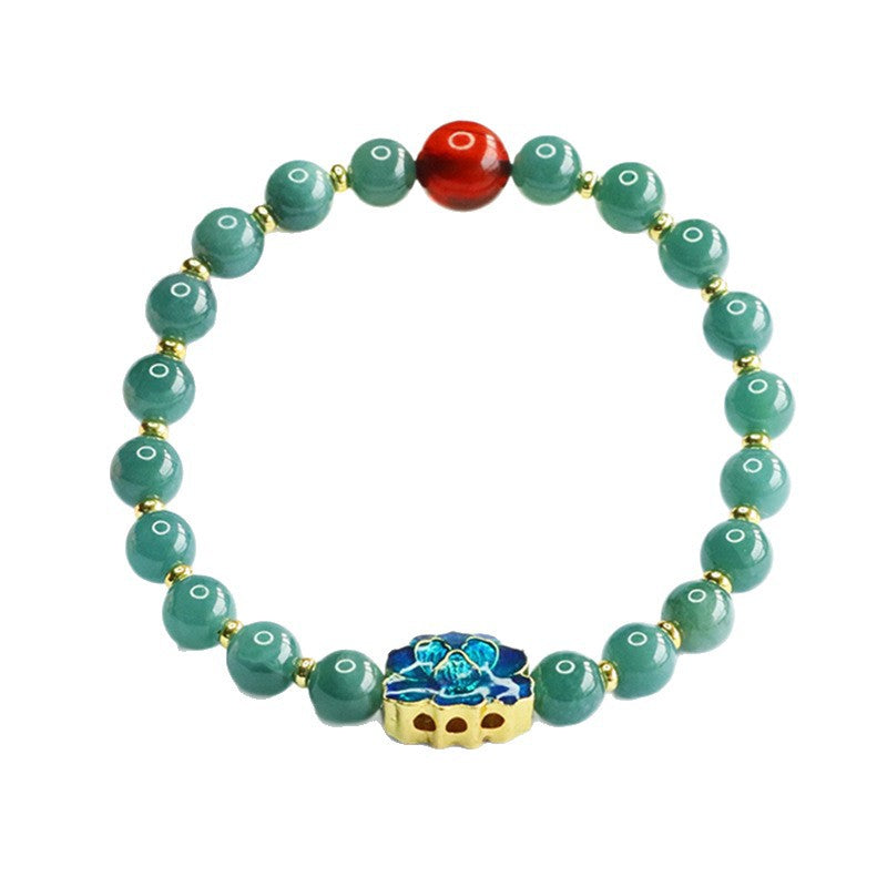 Blue Water Jadeite Jade and Blood Amber Blue Lotus Beaded Bracelet