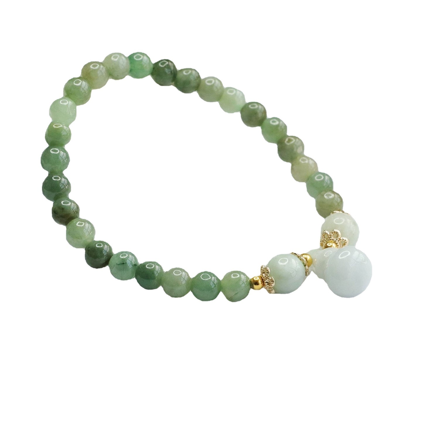 Grade A Jadeite Jade Youqing Beaded Bracelet with Gourd Pendant