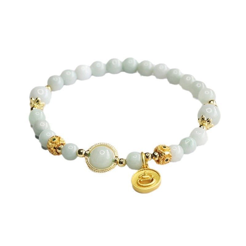 Burmese Grade A Jadeite Beaded Bracelet with Pendant