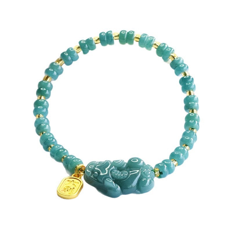 Blue Water Jadeite Jade Pi Xiu Abacus Bead Bracelet with Wealth Charm