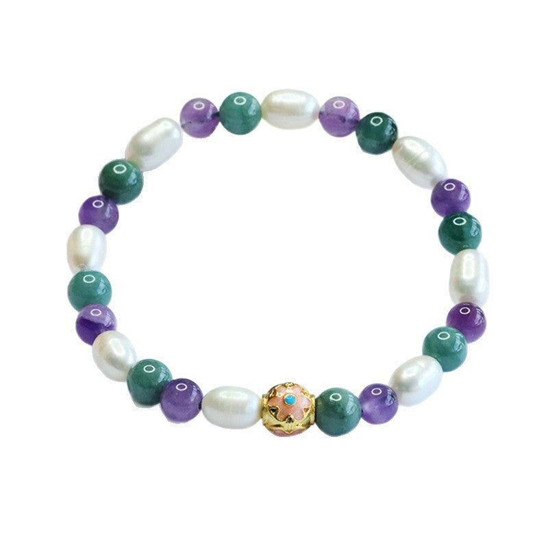 Jadeite Jade, Amethyst, and Freshwater Pearl Multi-Gemstone Bracelet