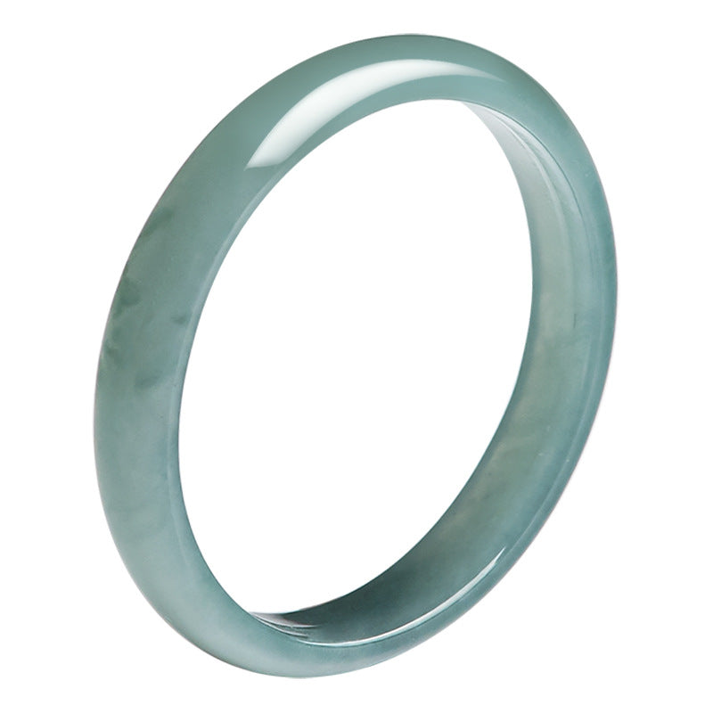 Grade A Old Mine Ice-Type Blue Water Jadeite Jade Solid Rounded Band Ring