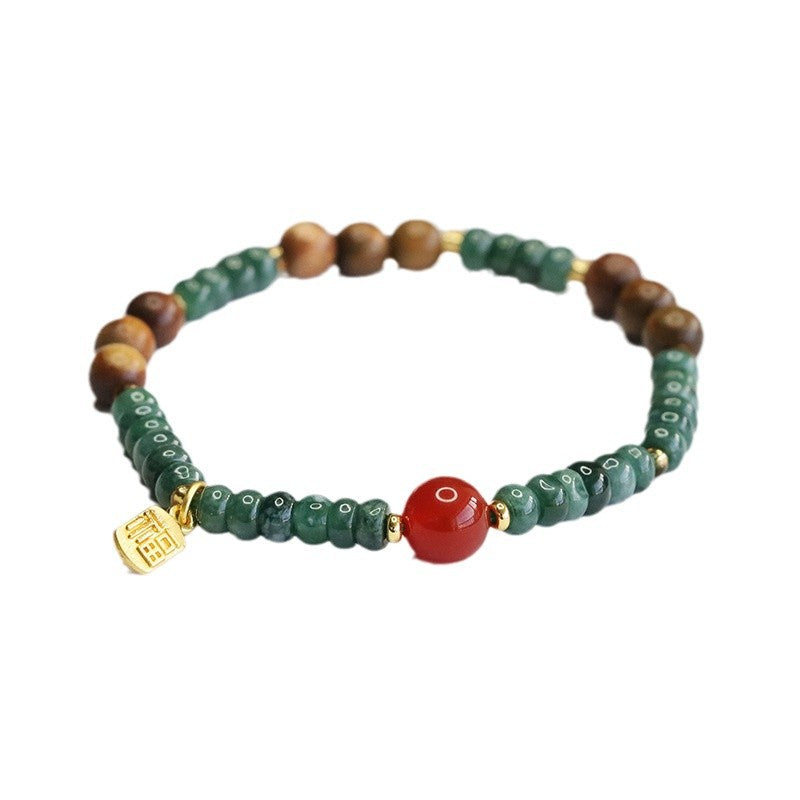 Blue Water Jadeite Abacus Bead and Red Agate Beaded Bracelet