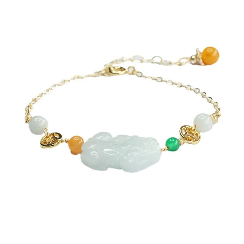 Burmese Grade A Jadeite Jade Pi Xiu Chain Bracelet with Multi-Color Accents