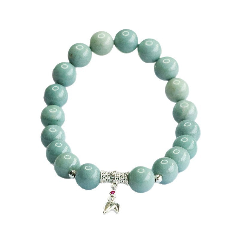 Blue Water Jadeite Jade Bamboo Motif Beaded Bracelet