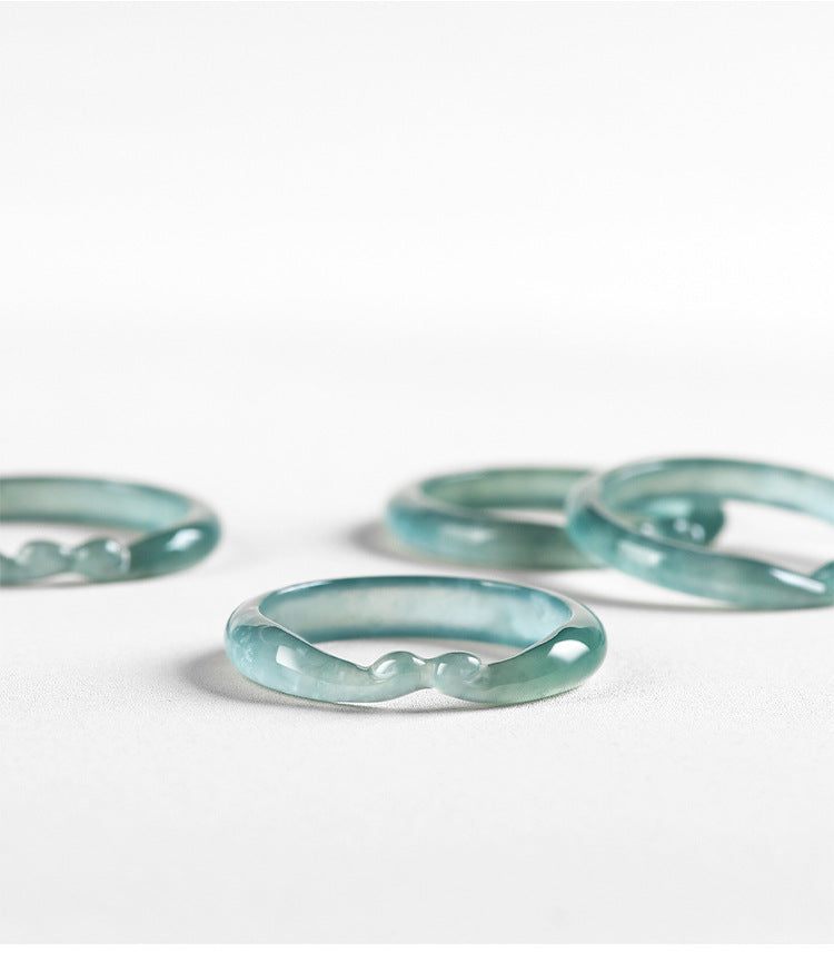 Grade A Ice-Type Blue Water Jadeite Jade Ruyi Ring