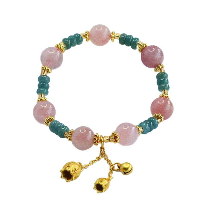 Blue Water Jadeite Jade and Rose Quartz Lily of the Valley Beaded Bracelet